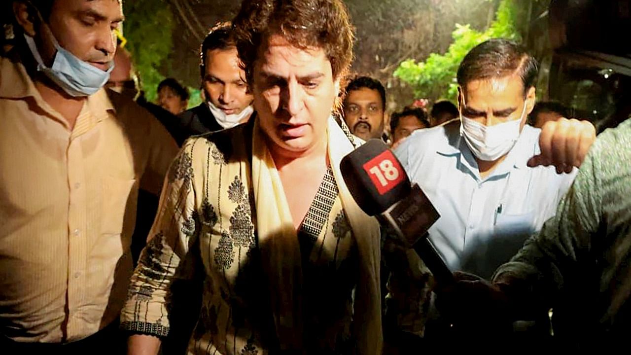 Priyanka Gandhi in Lakhimpur Kheri. Credit: PTI Photo