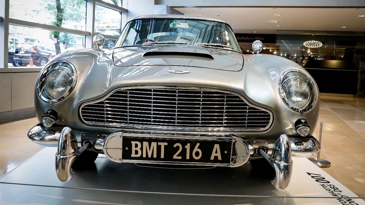 A James Bond 1965 Aston Martin DB5 coupe is displayed at Sotheby's auction house. Credit: Reuters Photo