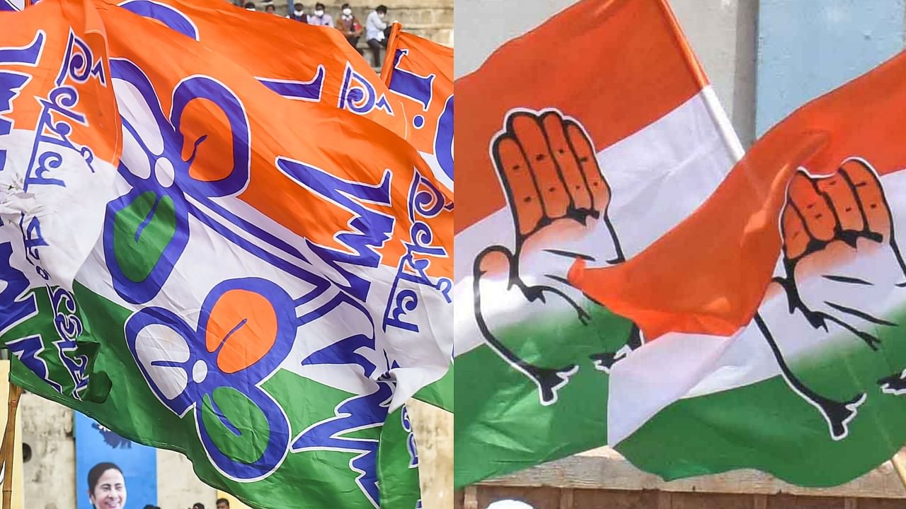 The flags of TMC(L) and Congress. Credit: PTI, DH File Photos