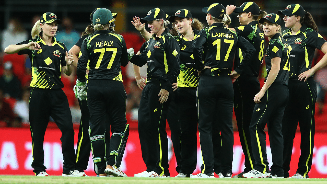 Australian women's cricket team during the match against India. Credit: Twitter/@ICC