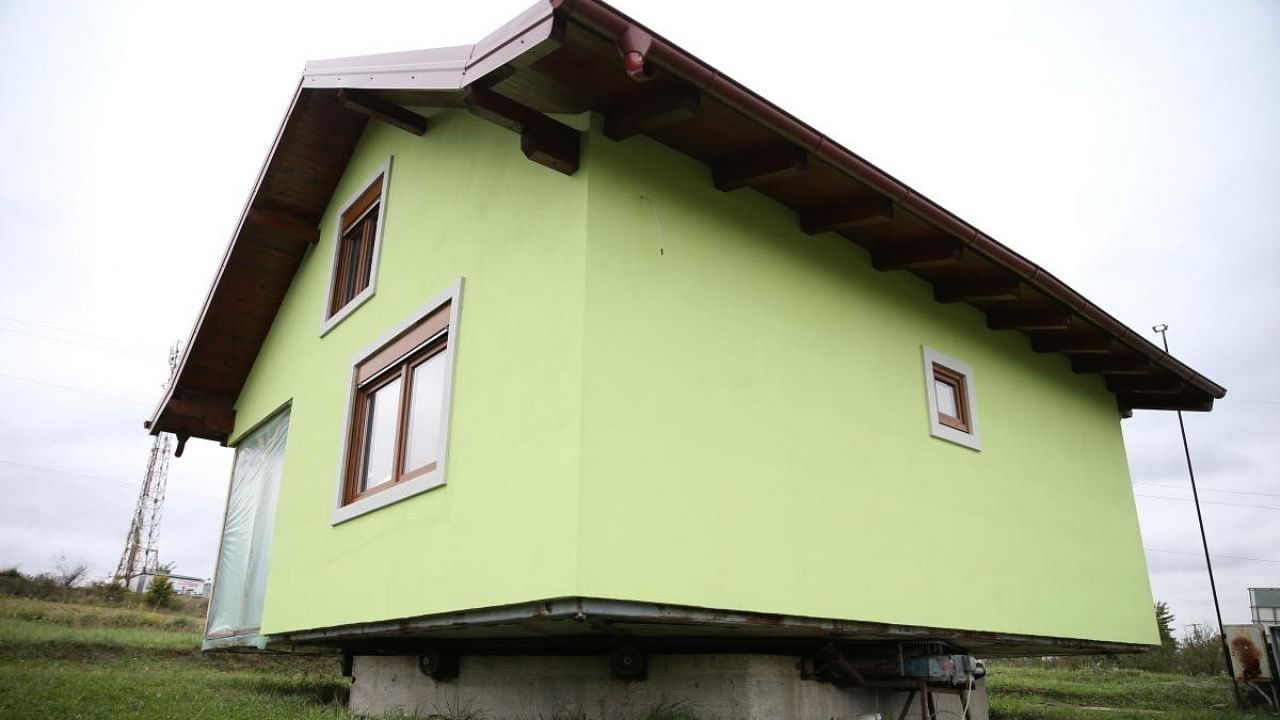 The mechanism of Vojin Kusic's rotating house is seen in Srbac, Bosnia and Herzegovina. Credit: Reuters Photo
