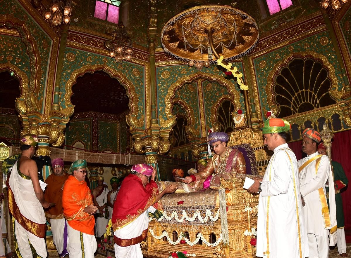 Yaduveer Krishnadatta Chamaraja Wadiyar, during his private durbar as part of Dasara celebrations at Mysuru palace in 2017. DH File Photo