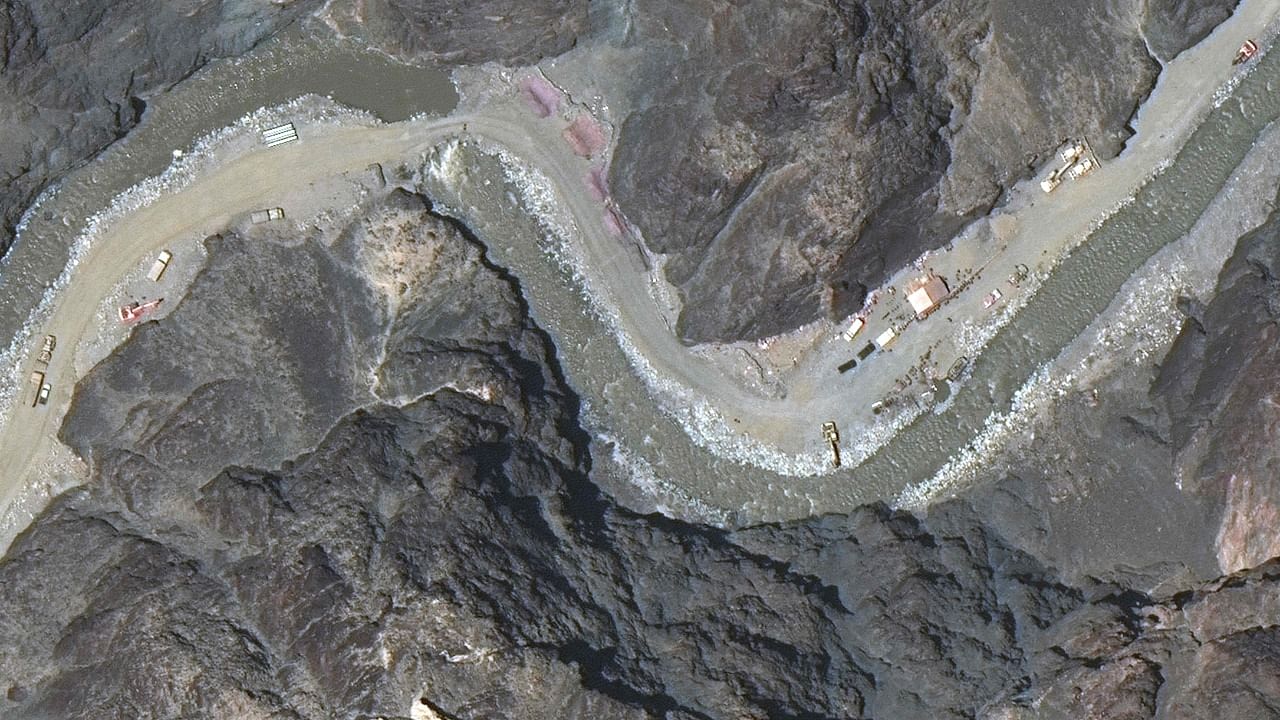 This handout satellite image taken on June 22, 2020, released by Maxar Technologies shows road construction near the Line of Actual Control (LAC) in the eastern Ladakh sector, the border between India and China. Credit: AFP File Photo