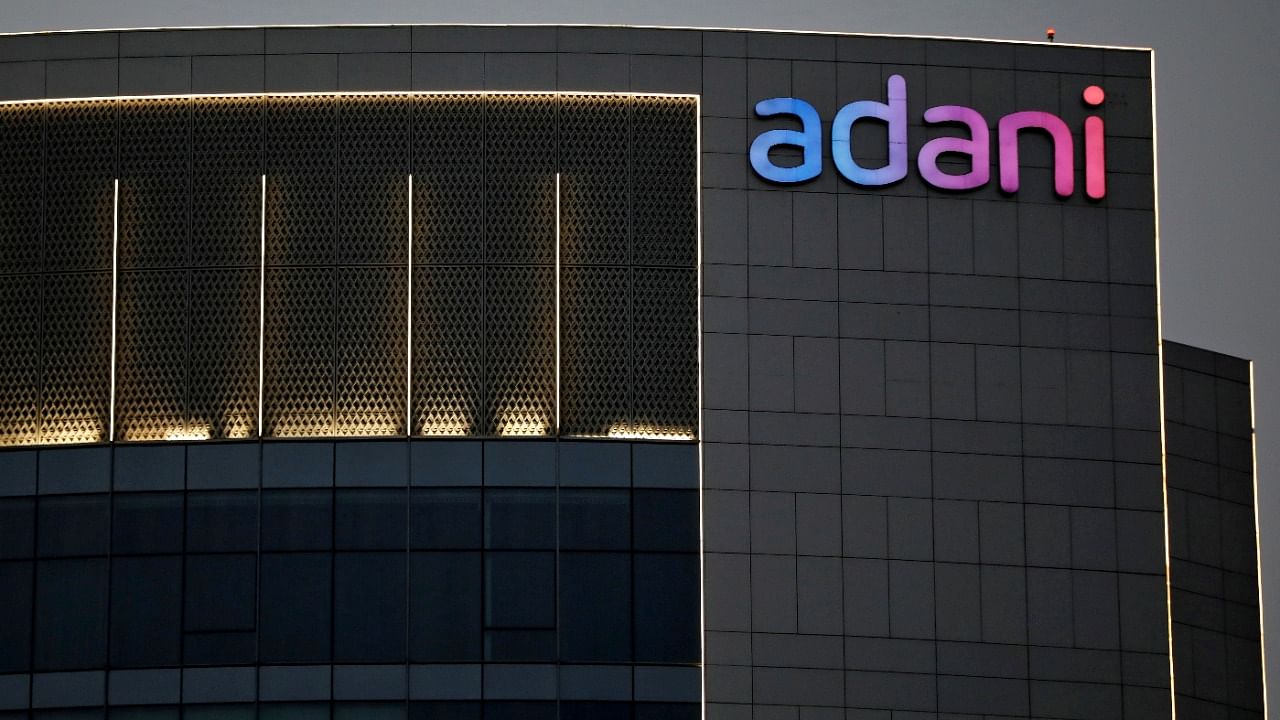 <div class="paragraphs"><p> The logo of the Adani Group is seen on the facade of one of its buildings on the outskirts of Ahmedabad. </p></div>