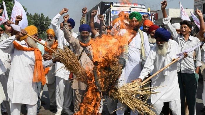 Farmers protest in Amritsar following death of farners in Lakhimpur Kheri in Uttar Pradesh. Credit: AFP Photo