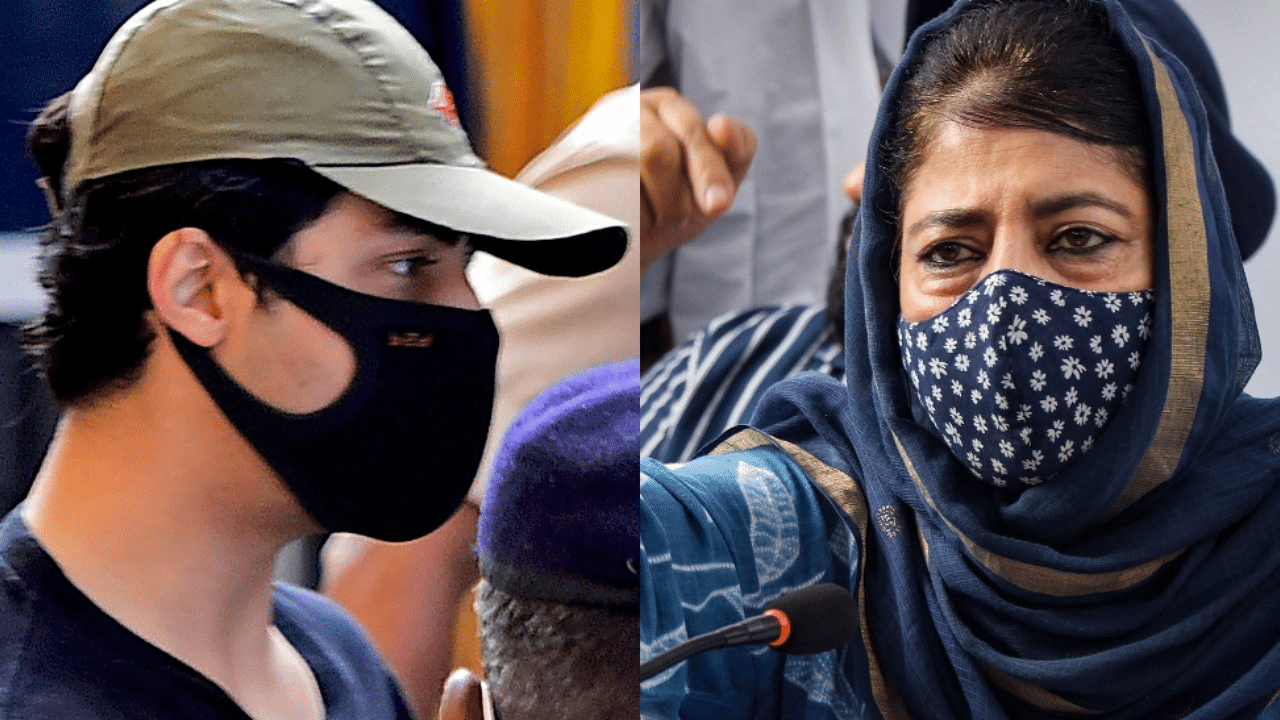 Aryan Khan (Credit: AFP Photo) and People Democratic Party (PDP) President Mehbooba Mufti (Credit: PTI Photo).