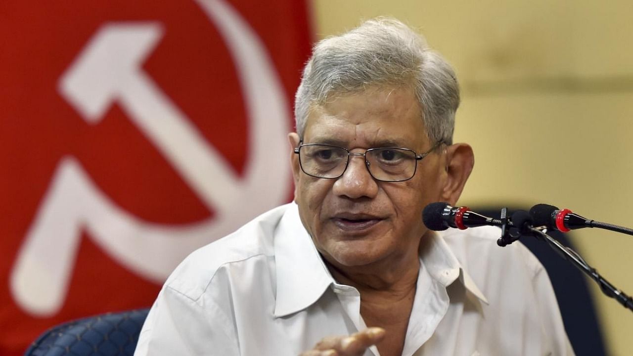 CPI(M) General Secretary Sitaram Yechury addresses a press conference at party office, in New Delhi. Credit: PTI Photo