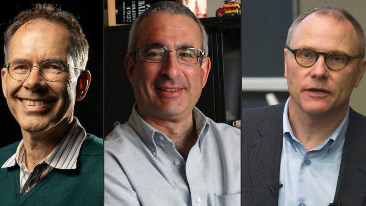 Nobel Prize in Economics winners Guido W. Imbens, Joshua Angrist and David Card. Credit: AFP Photo