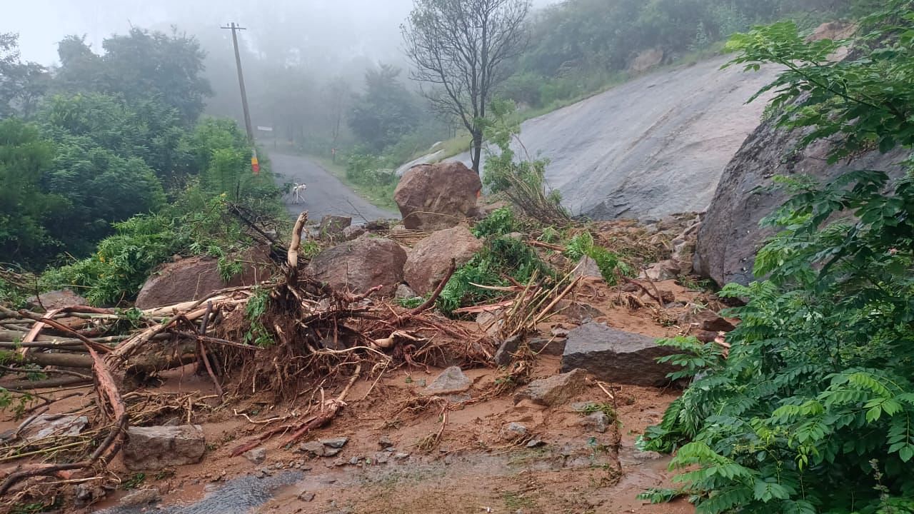 Landslide in Devarayana Durga hills. Credit: DH Photo