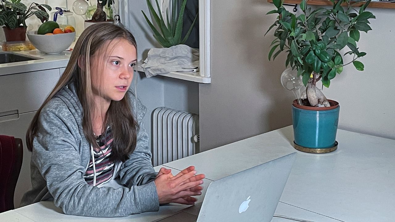 Climate activist Greta Thunberg speaks during an interview at her home in Stockholm. Credit: Reuters Photo