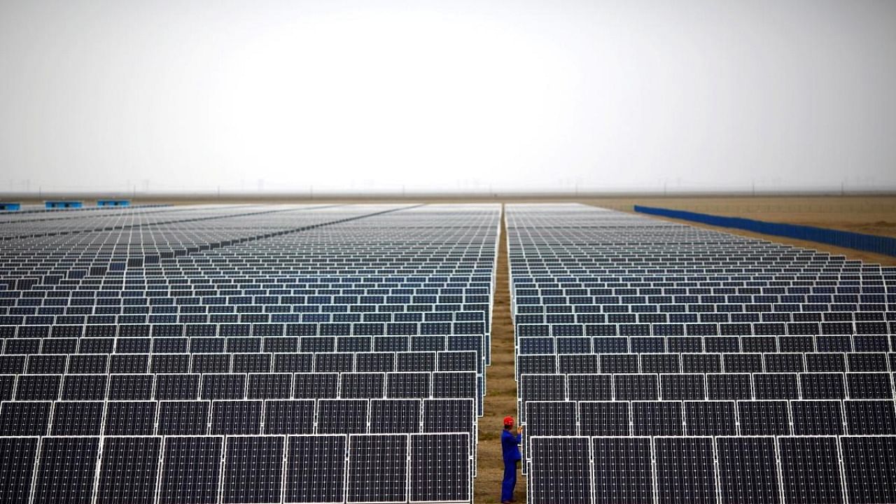 Solar panels at a solar farm in Dunhuang. Credit: Reuters File Photo