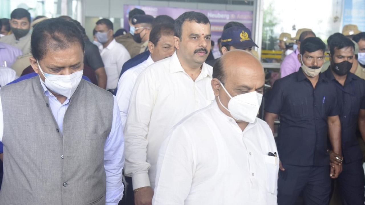 CM Bommai arriving at Mangalore International Airport (MIA). Credit: DH Photo