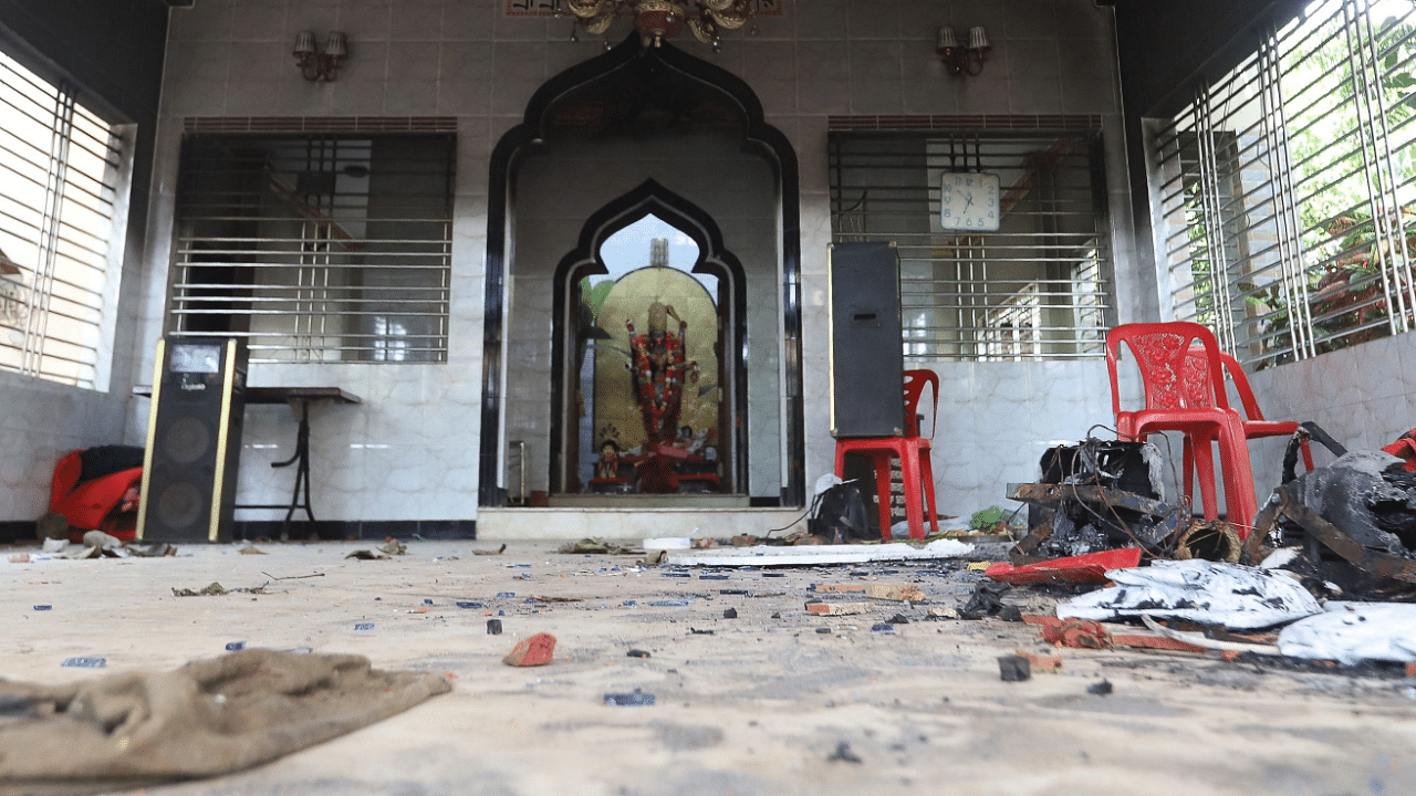 A vandalised temple is seen in Comilla, Bangladesh. Credit: AFP Photo