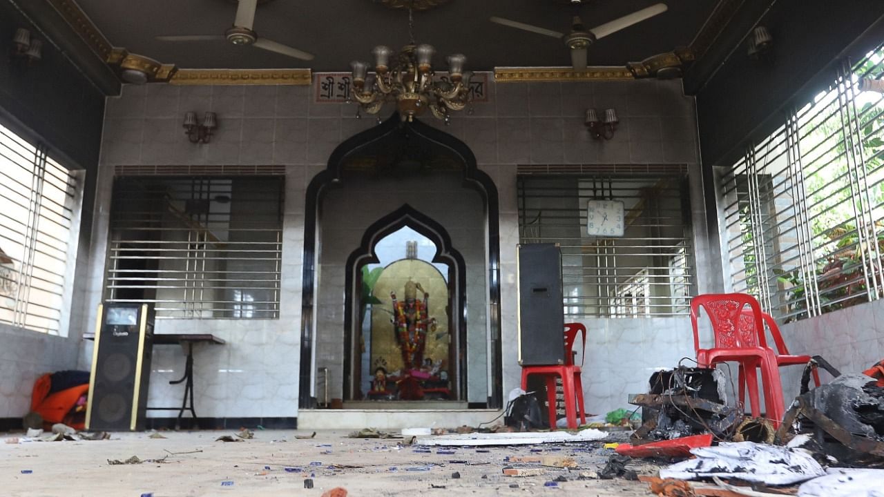 A temple is seen in Cumilla after hundreds vandalised several Hindu shrines across Bangladesh. Credit: AFP Photo