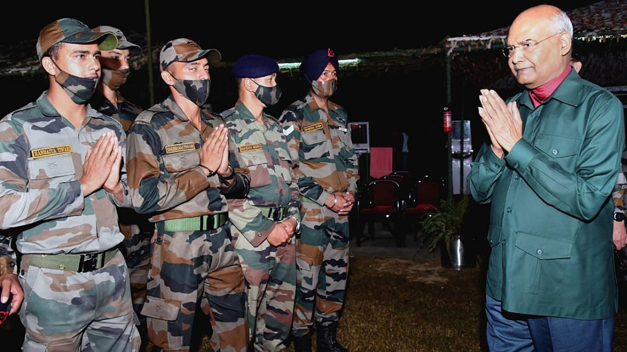 President Ram Nath Kovind interacted with the jawans and officials of all ranks along with their families at the Northern Command in Udhampur. Credit: PTI Photo