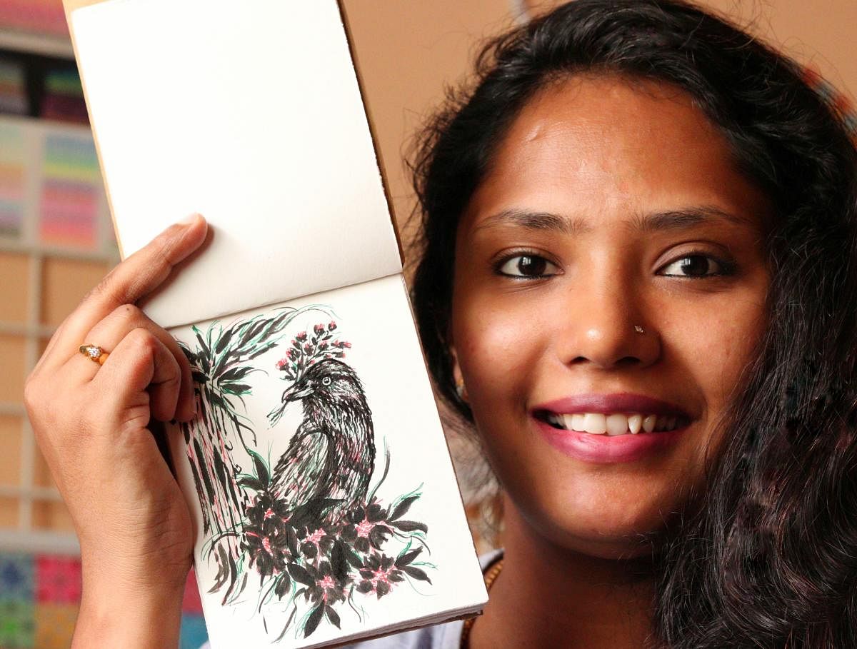 Madhurya Dwarakanath, resident of Katriguppe, has added floral patterns to all her works.