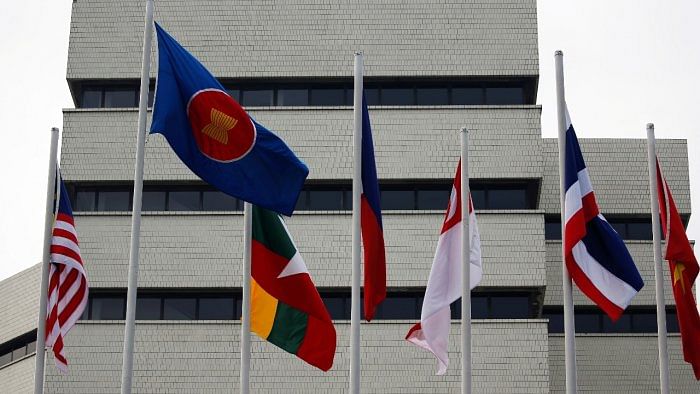 Flags are seen outside the Association of Southeast Asian Nations (ASEAN) secretariat building, ahead of the ASEAN leaders' meeting in Jakarta. Credit: Reuters File Photo
