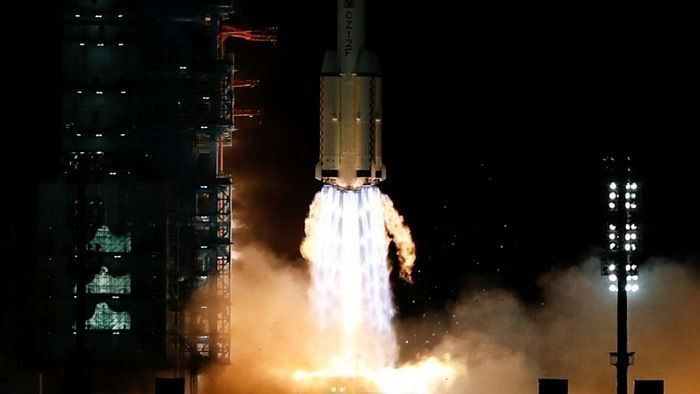 The Long March-2F Y13 rocket, carrying the Shenzhou-13 spacecraft and three astronauts in China's second crewed mission to build its own space station, launches at Jiuquan Satellite Launch Center. Credit: Reuters Photo