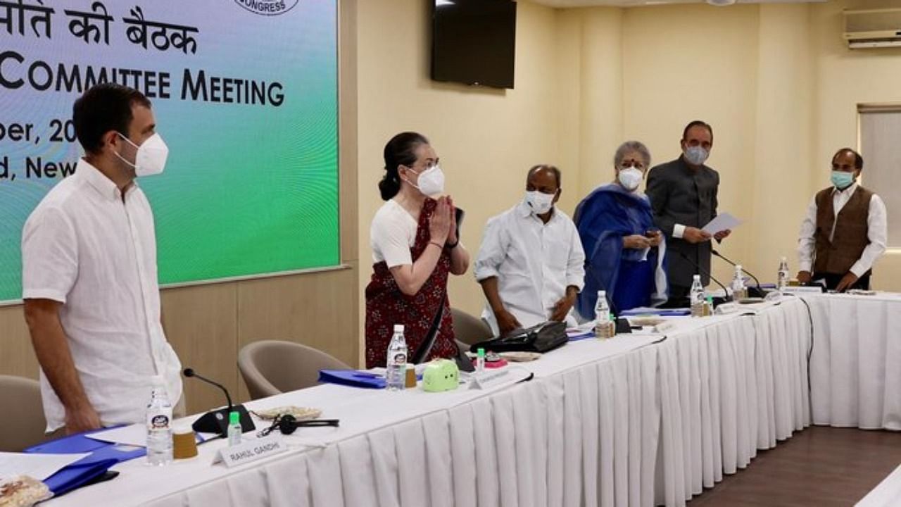 Senior Congress leader Sonia Gandhi and others at the Congress Working Committee (CWC) meeting. Credit: DH Photo