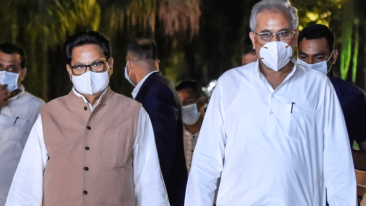 Chhattisgarh CM Bhupesh Baghel and Congress party's State in-charge P L Punia. Credit: PTI Photo