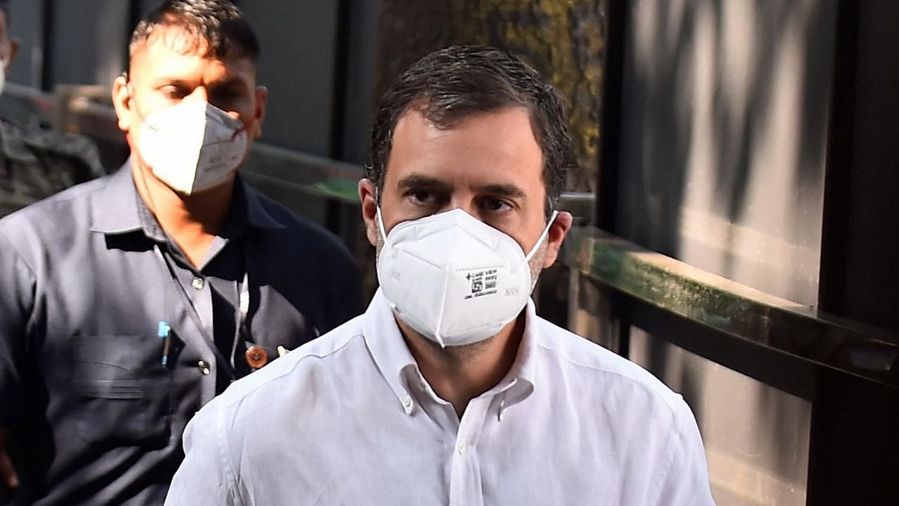 Congress leader Rahul Gandhi arriving for the Congress Working Committee (CWC) meeting to discuss the current political situation, upcoming Assembly polls, and organisational elections, at AICC headquarters in New Delhi, Saturday. Credit: PTI Photo