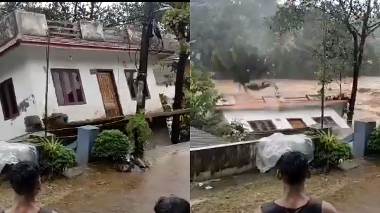 The house in Mundakayam that was swept away by an overflowing river on Sunday. Credit: Screengrab via Twitter/@ANI