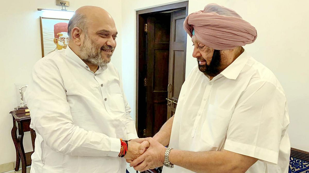  In this file image dated Thursday, June 27, 2019, Home Minister Amit Shah meets with Punjab Chief Minister Capt Amarinder Singh, in New Delhi. Credit: PTI File Photo