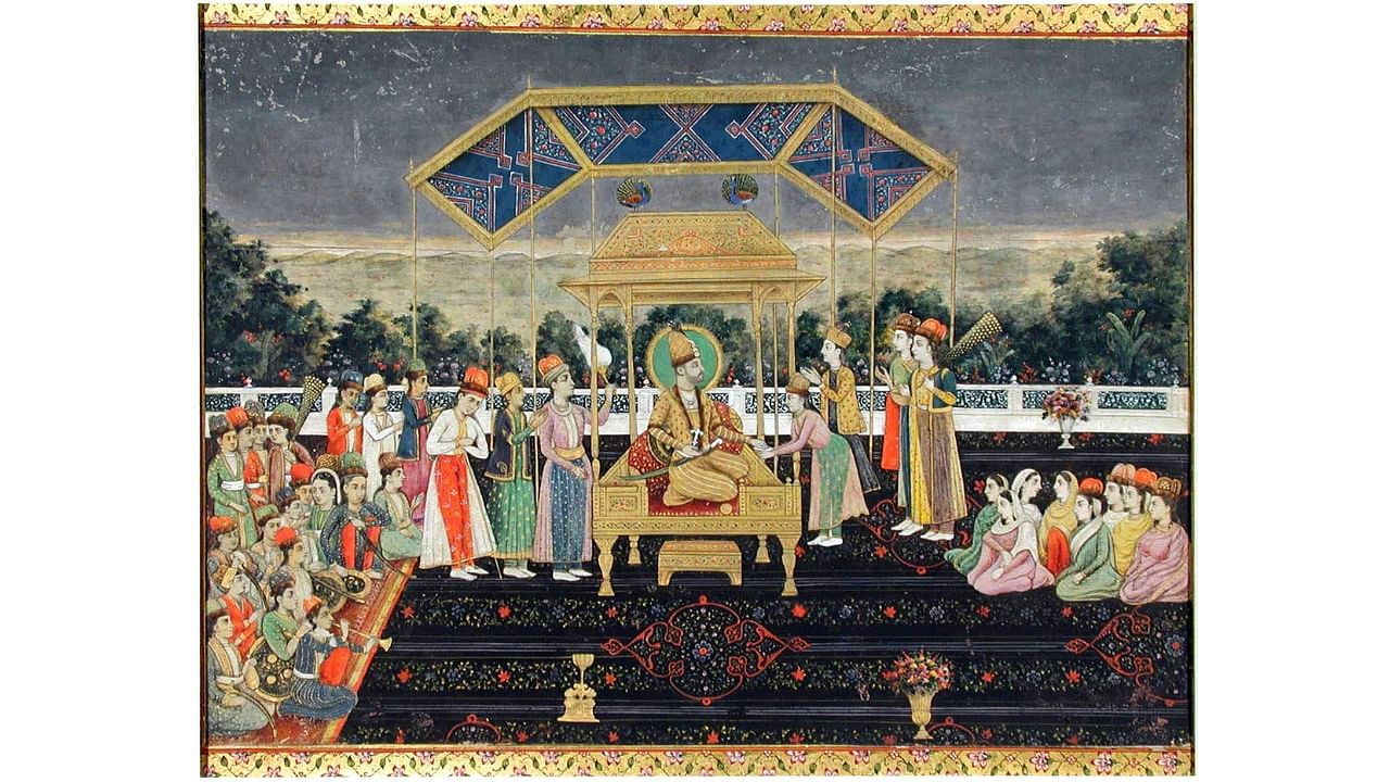 Nader Shah sits on the Peacock Throne, which had the Kohinoor diamond and other precious jewels. Credit: Scrolls and Leaves