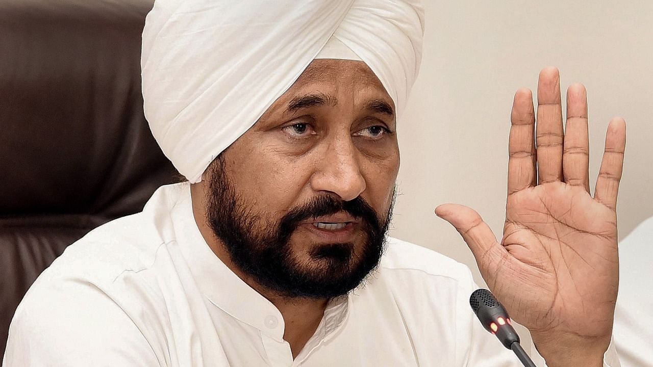 Punjab CM Charanjit Singh Channi addresses media persons after a cabinet meeting in Chandigarh. Credit: PTI File Photo
