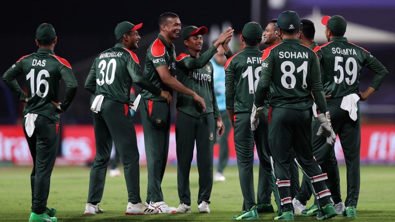 Bangladesh are ranked sixth in the ICC Men’s T20 rankings while Oman are the 15th ranked team in the world. Credit: AFP Photo