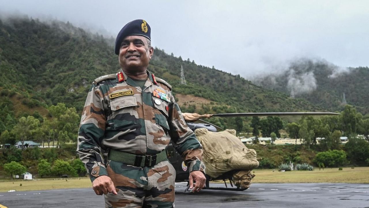 Lieutenant General Manoj Pande, General Officer Commanding-in-Chief Eastern Command speaks as he stands near a airfield in Rupa in Arunachal Pradesh. Credit: AFP Photo