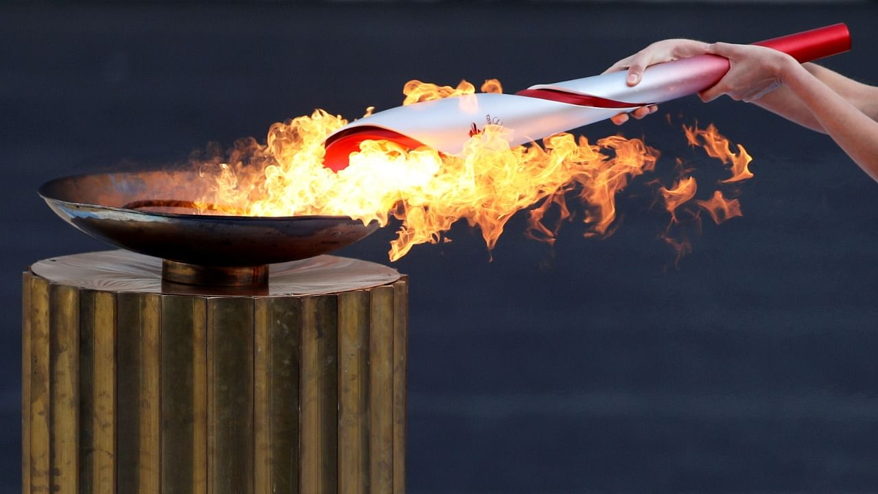 The flame was expected to go on display at a ceremony at the Beijing Olympic Tower before going on an exhibition tour. Credit: Reurters Photo