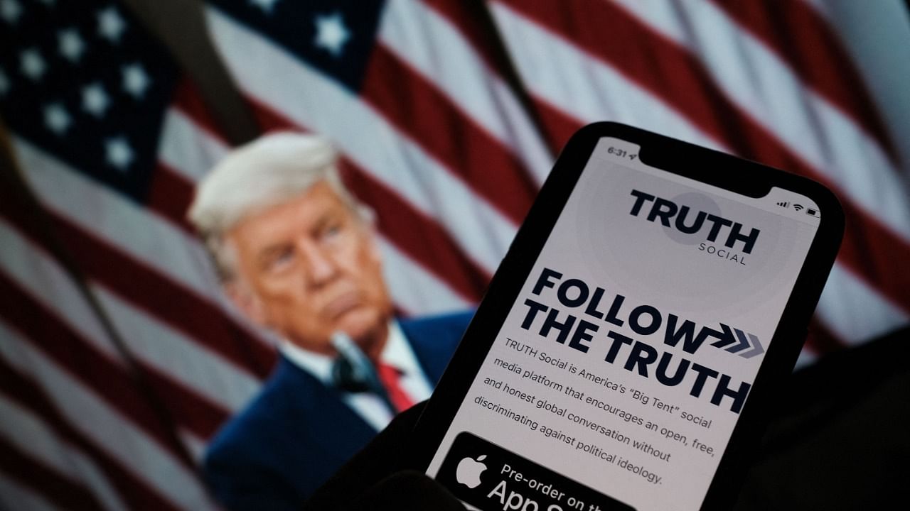 I created TRUTH Social and TMTG to stand up to the tyranny of Big Tech, Trump said. Credit: AFP Photo