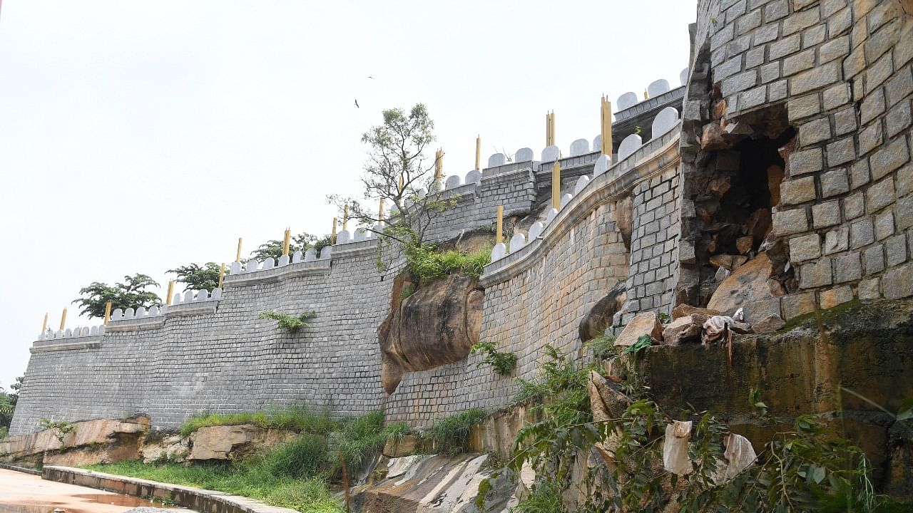 Built only three years ago, the fort wall partially gave way following incessant rains. DH File Photo