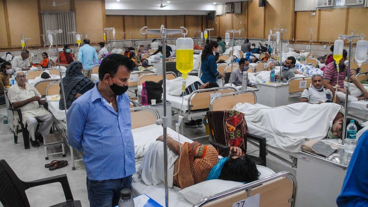  Dengue patients receive treatments at a hospital. Credit: PTI Photo