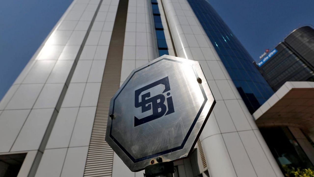 The logo of the Securities and Exchange Board of India (Sebi) is pictured on the premises of its headquarters in Mumbai. Credit: Reuters File Photo