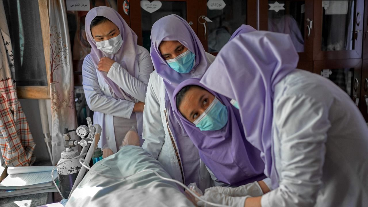 Students who want to be midwives attend class at the Community Midwifery Education School in Maidan Shar of Wardak province. Credit: AFP Photo