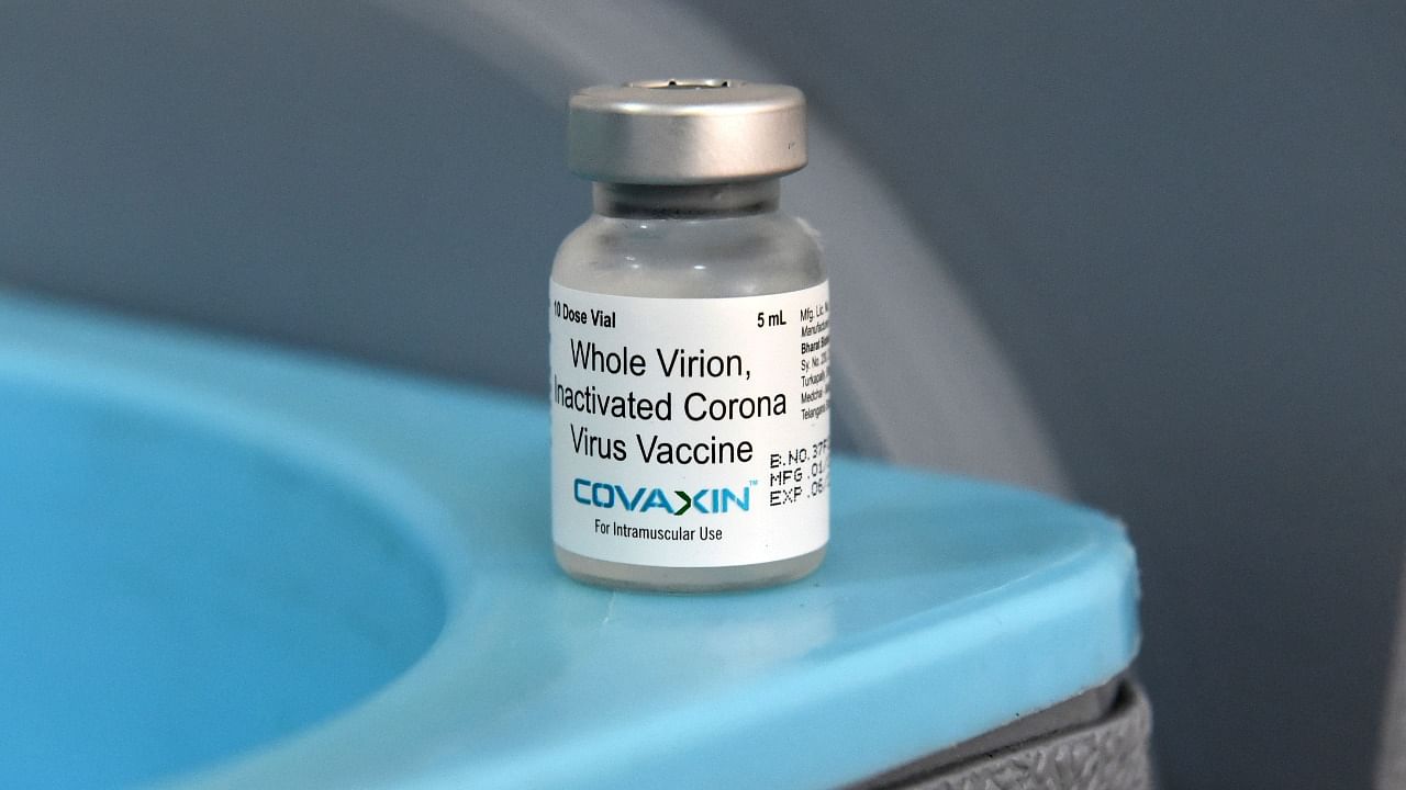 A vial of Bharat Biotech's Covaxin Covid-19 vaccine. Credit; AFP File Photo