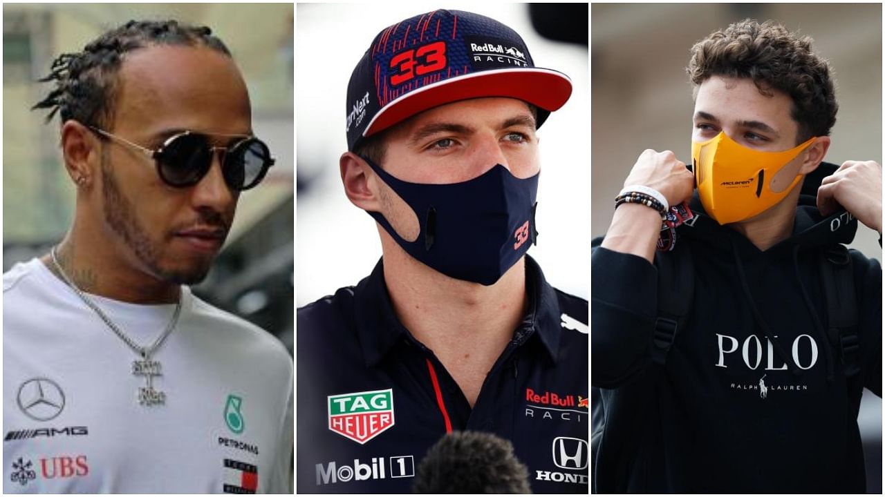 Lewis Hamilton, Max Verstappen and Lando Norris. Credit: AFP Photos