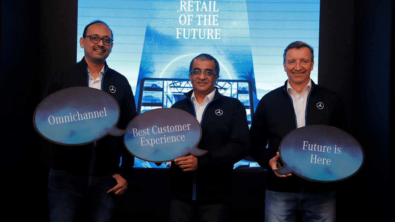 (From left) Santosh Iyer, Vice President Sales and Marketing Mercedes-Benz India, Mohan Mariwala, Founder and Managing Director, Auto Hanger India, and Martin Schwenk, MD and CEO, Mercedes-Benz India, during the launch of the ROTF. 