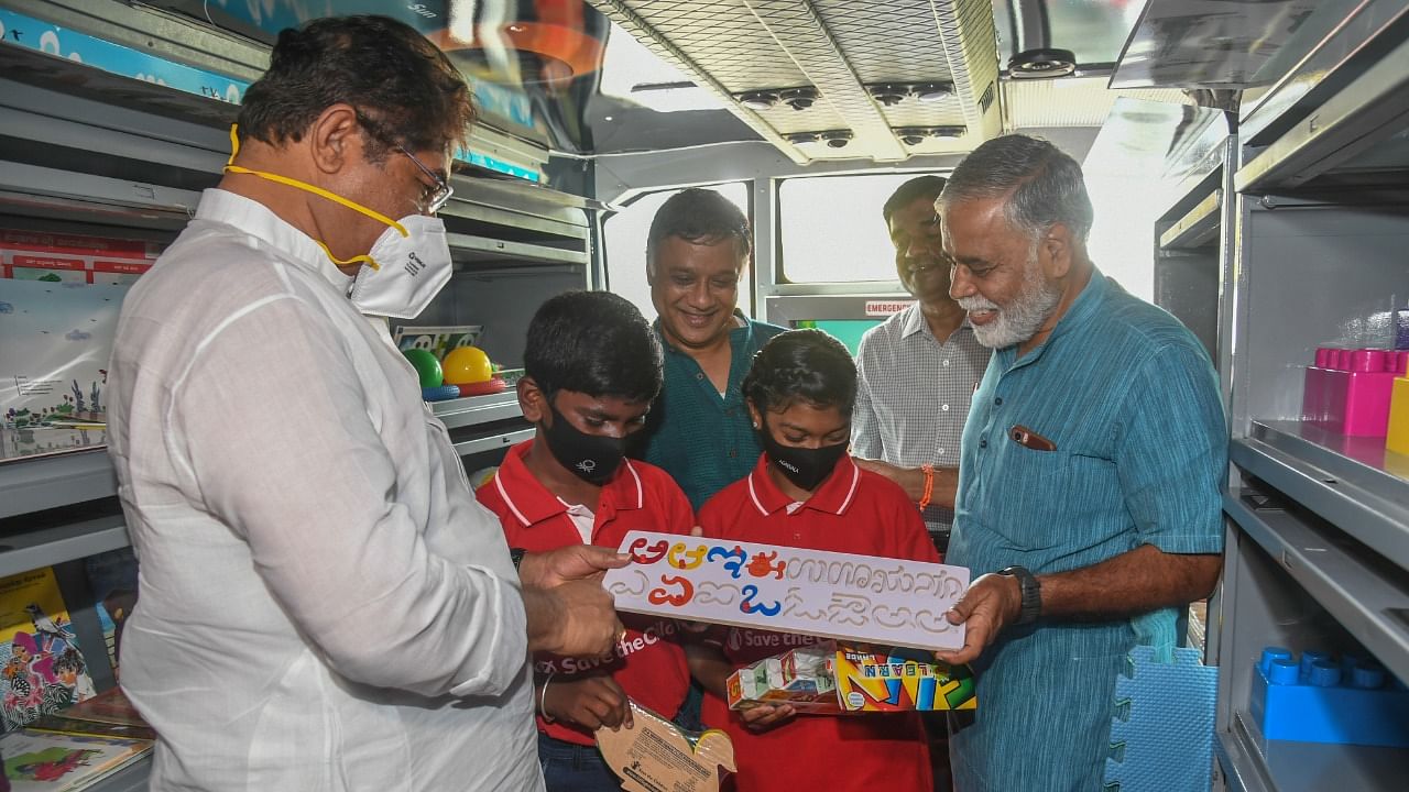 The vehicles were flagged off by Primary and Secondary Education Minister B C Nagesh on Friday. Credit: DH Photo