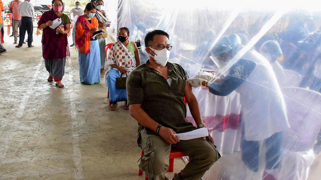 A Covid-19 vaccination drive being conducted in Imphal. Credit: PTI Photo