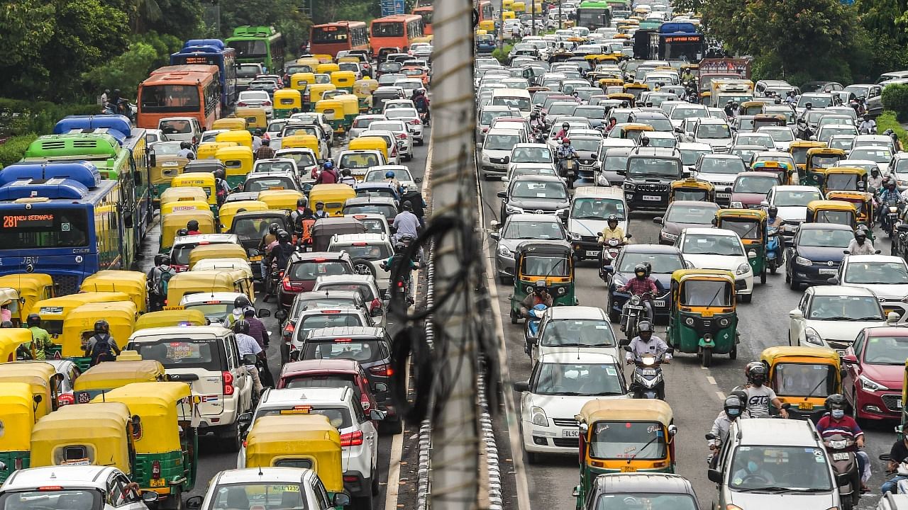 A view of a massive traffic jam in ITO in New Delhi. Credit: PTI File Photo