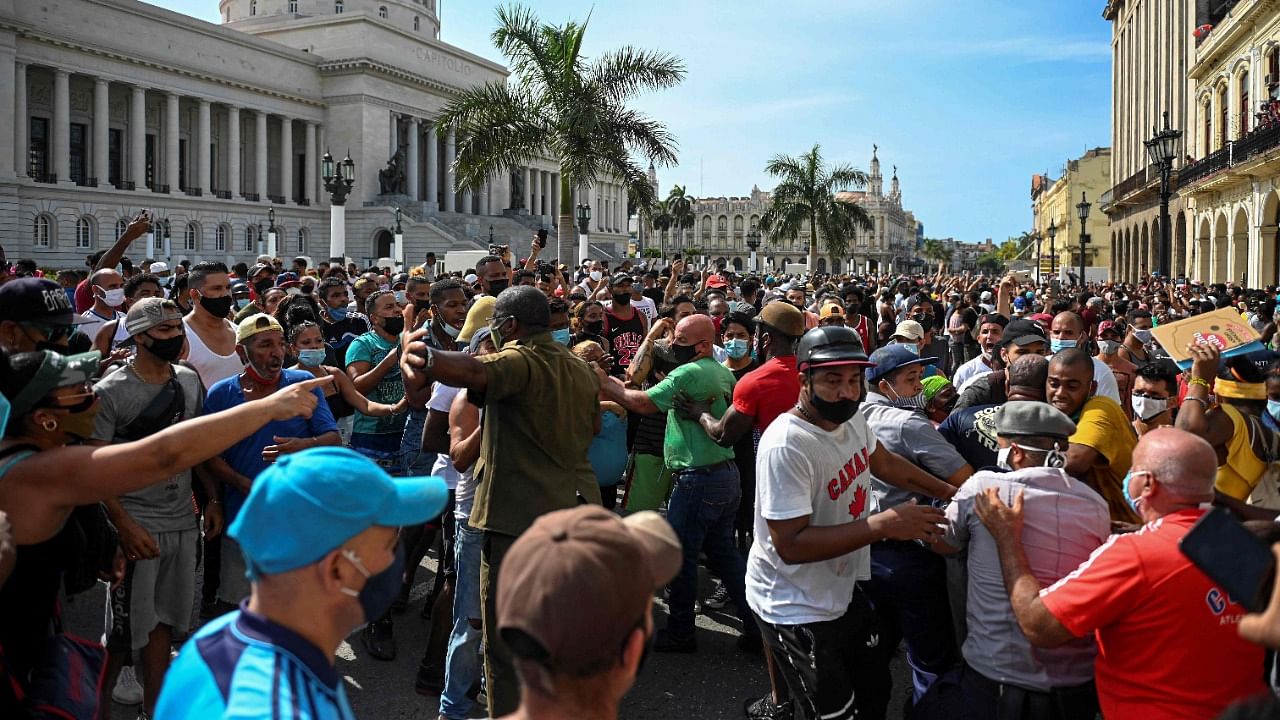 A protester accused of crimes including contempt of court and public disorder was sentenced to 10 years in prison, the longest sentence handed down to a detainee in connection with the 11 July protests in Cuba, according to a human rights organisation and his relatives. Credit: AFP Photo