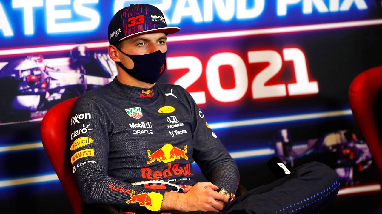 Red Bull's Max Verstappen during a press conference after winning the United States Grand Prix. Credit: FIA/Handout via Reuters