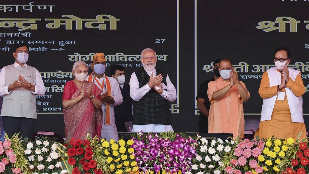 Prime Minister Narendra Modi launches 'PM Ayushman Bharat Health Infrastructure Mission & Release of Operational Guidelines' in Varanasi. Credit: PTI photo
