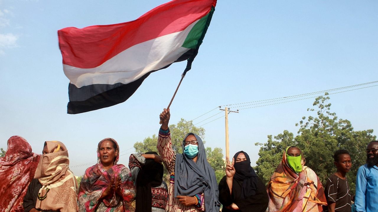 Sudanese women protest against a military coup that overthrew the transition to civilian rule in the al-Shajara district in southern Khartoum. Credit: AFP Photo