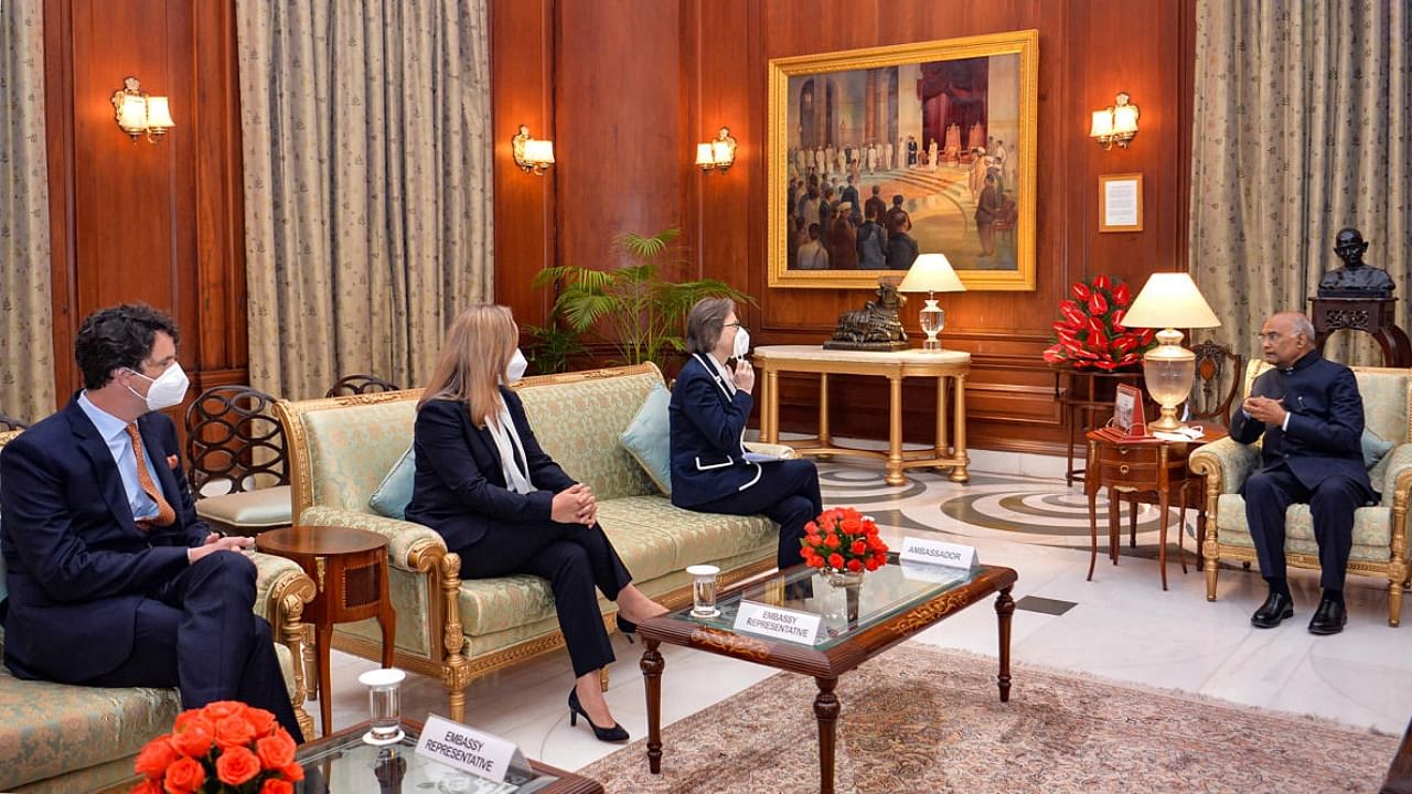 Ambassador-designate of the Grand Duchy of Luxembourg, Peggy Frantzen meets the President Ram Nath Kovind, at Rashtrapati Bhavan, in New Delhi. Credit: PTI Photo