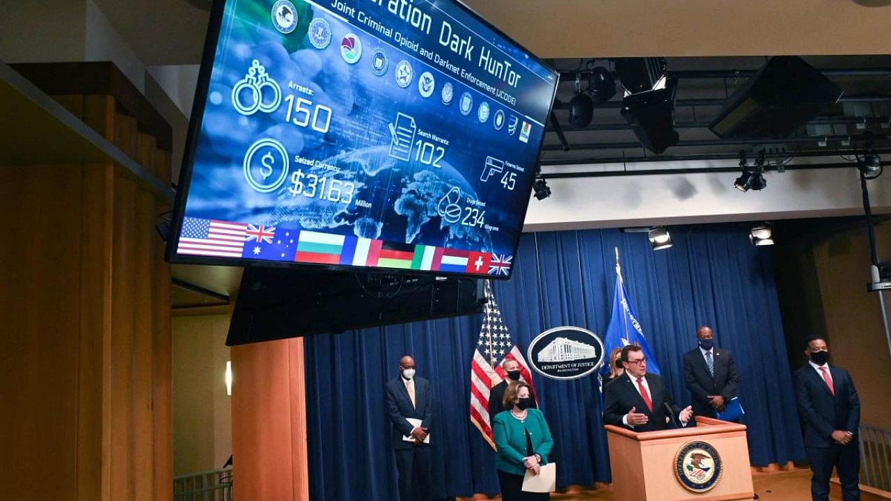 Europol Deputy Executive Director Jean-Phillipe-Lecouffe speaks about Operation Dark HunTor, a joint criminal opioid and darknet enforcement operation, during a press conference at the US Department of Justice in Washington. Credit: AFP Photo