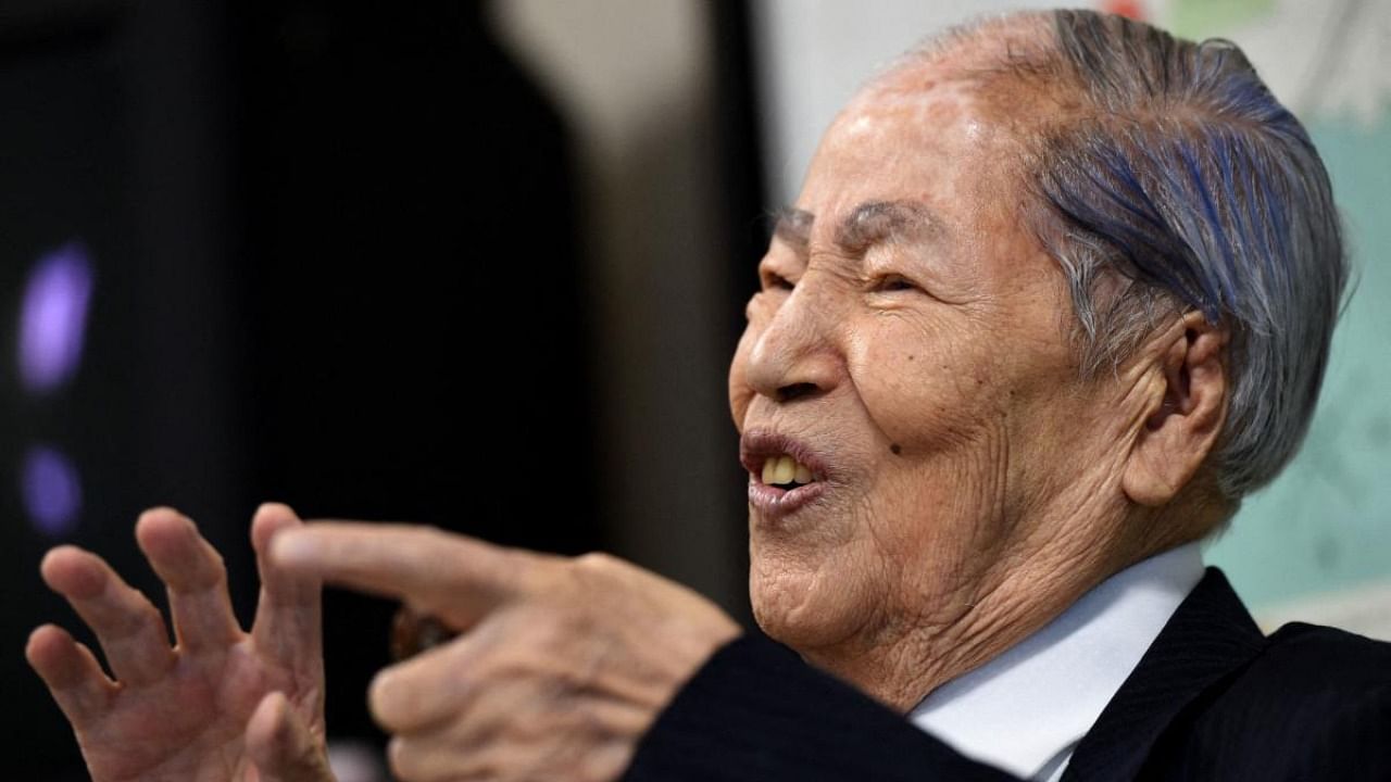 Sunao Tsuboi, a survivor of 1945 atomic bombing in Hiroshima and a co-chairperson of Nihon Hidankyo, Japan's nation-wide organisation of atomic and hydrogen bomb sufferers. Credit: AFP File Photo